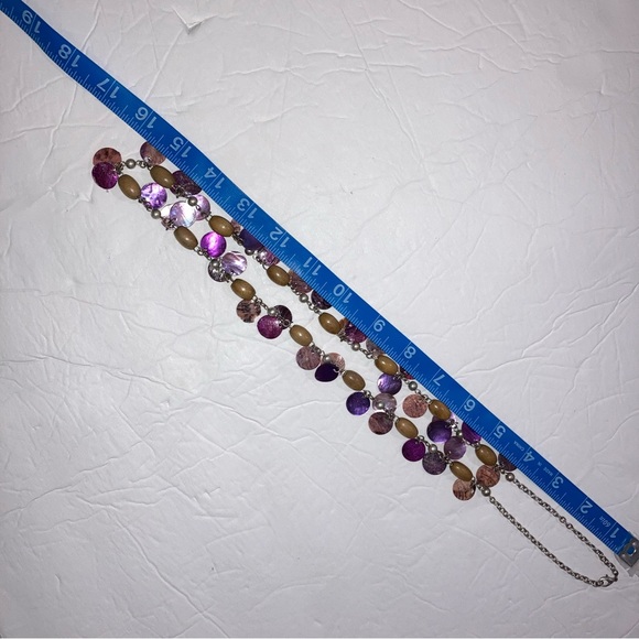 Purple and Tan Beaded Necklace with Tan Beaded Bracelet 32" - Picture 7 of 8